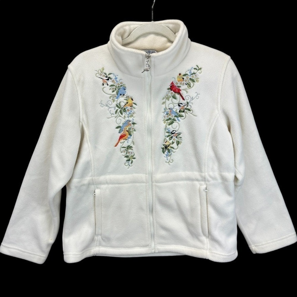 The Bradford Exchange Womens Fleece Jacket Cream‎ Embroidered Birds Size Medium